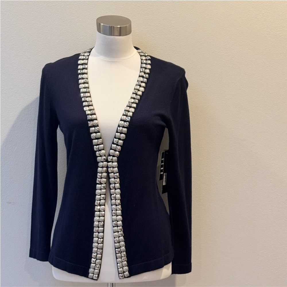 Jones New York Navy Cardigan with Silver Accents NWT